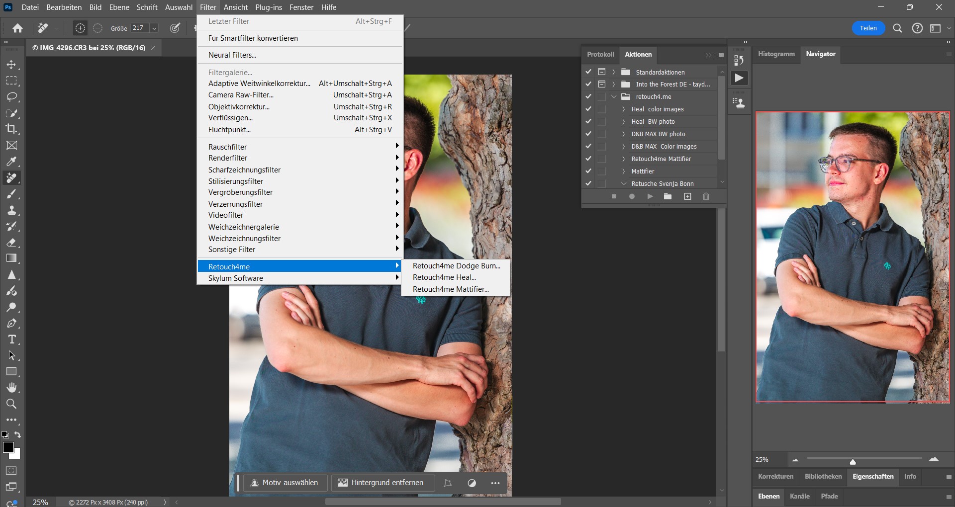 Das Retouch4me Plugin findet sich in Photoshop unter den Filtern.